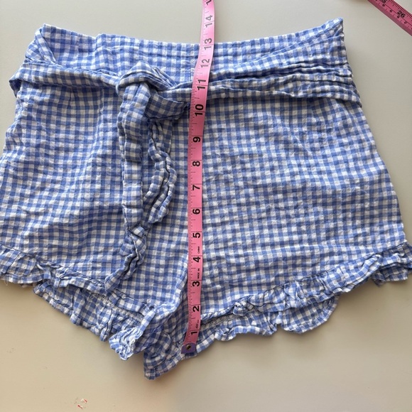 H&M Blue Gingham Women's High Waist Ribbon Ruffle Shorts sz 4 - Picture 8 of 8